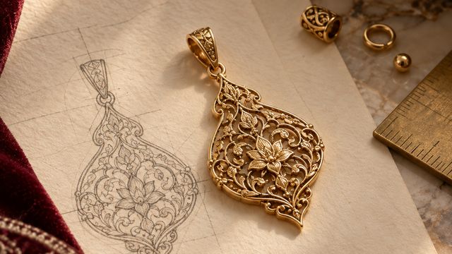 طرح مدادی آویز کنار آویز طلای ساختهشده از روی همان طرح
