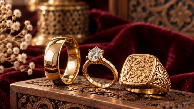 انگشتر مردانه طلا با رکاب پهن کنار حلقه و انگشتر تکنگین