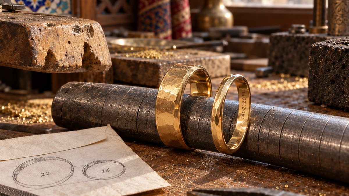 حلقههای طلا روی میله سایز انگشتر
