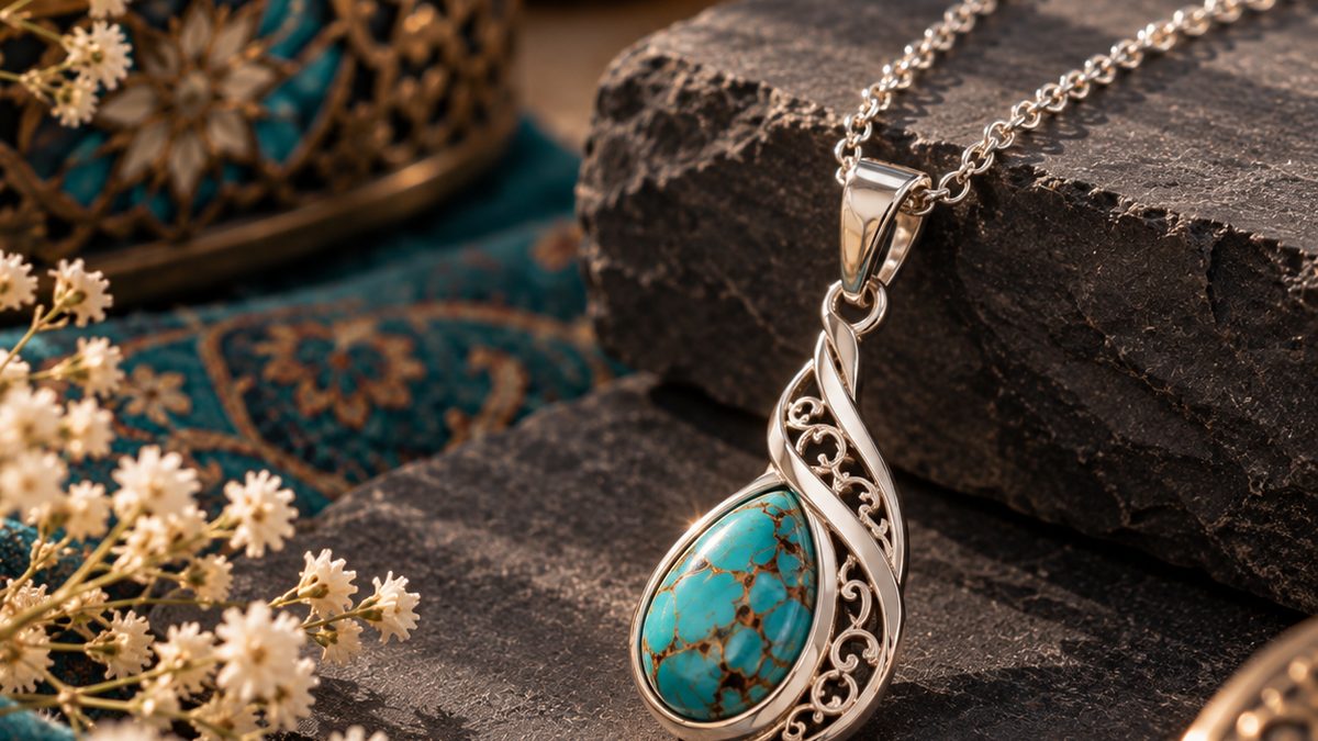 آویز نقره ۹۲۵ با سنگ فیروزه